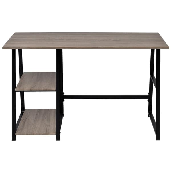 vidaXL skrivebord med 2 hylder grå og egetræ