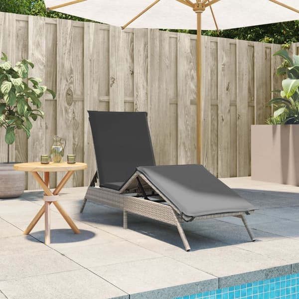 vidaXL liggestol med hynde, lysegrå, polyrattan