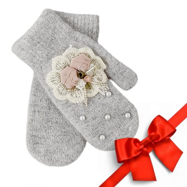 SÖTA BLOMMOR OCH PÄRLOR GRÅ HANDSKAR REK131