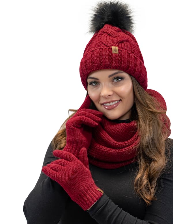 Vivisence 7014R Vinröda UNI Stickade Handskar