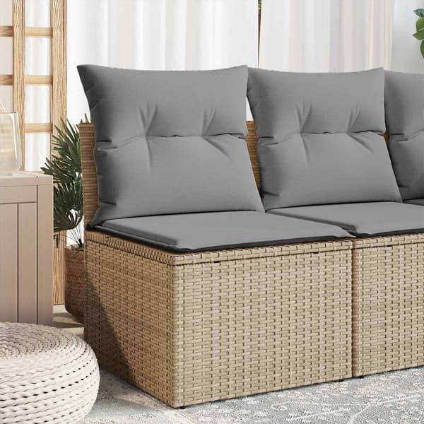 vidaXL Hörnsoffmodul för trädgården med kuddar, beige, polyrotting