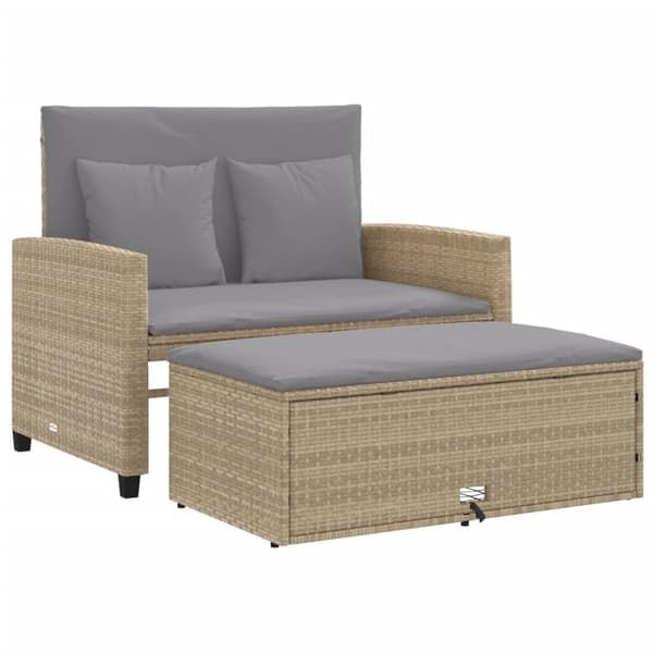vidaXL Trädgårdssoffa med kuddar, 2-sits, beige, polyrotting