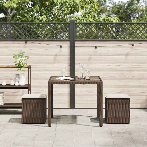 vidaXL Trädgårdspallar med dynor 2 st brun polyrattan