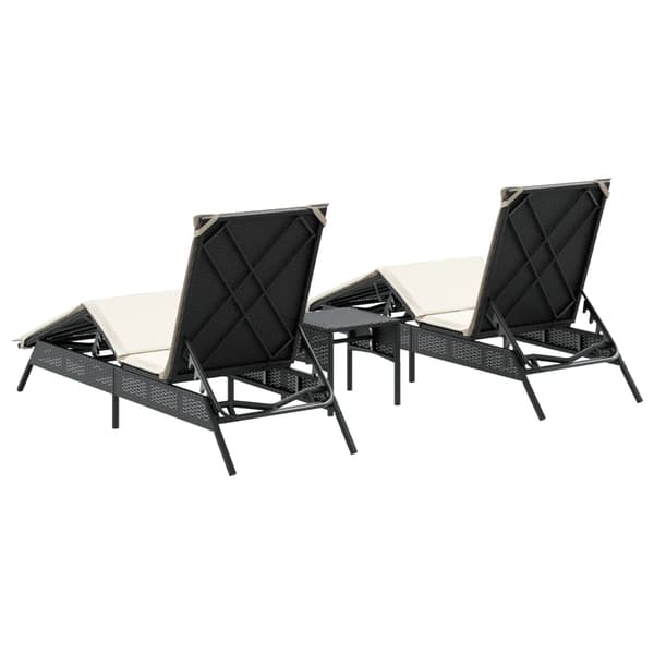 vidaXL liggestole med bord, sæt med 2, sort, polyrattan