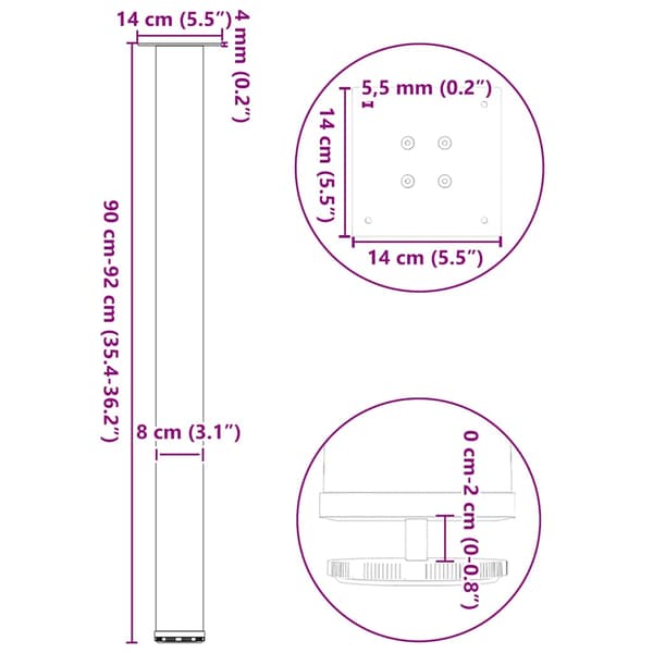 vidaXL Soffbordsben, 4 st, svarta, 90-92 cm, stål