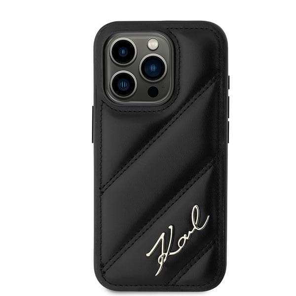 Karl Lagerfeld Diagonal Quilted Script-skal till iPhone 15 Pro Max, Svart