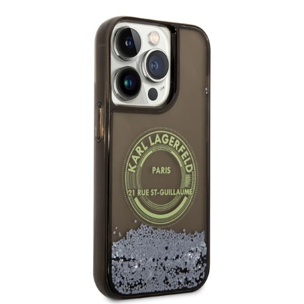 Karl Lagerfeld Liquid Glitter RSG-cover til iPhone 14 Pro, sort