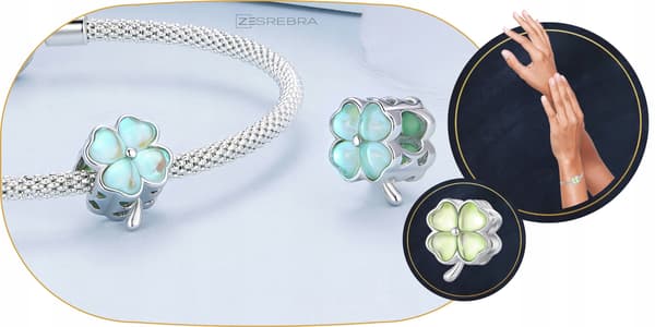 Berlocker klöver opal silver S925 pärlor grön klöverpärla
