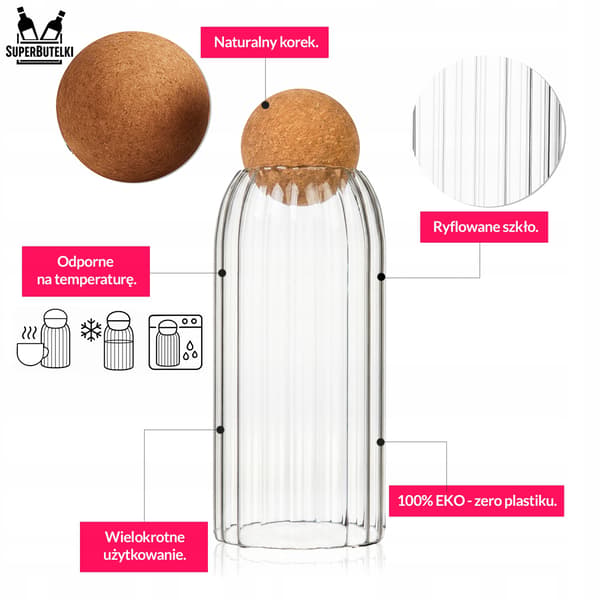 1,4 L glasbeholder med korkkugle