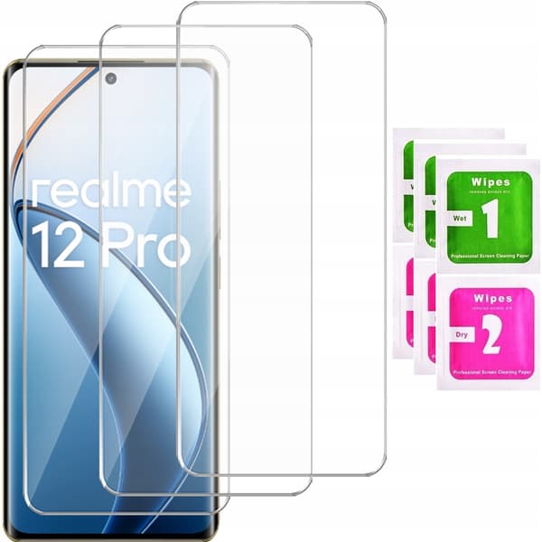 3x Härdat glas för Realme 12 Pro, 9H, set om 3