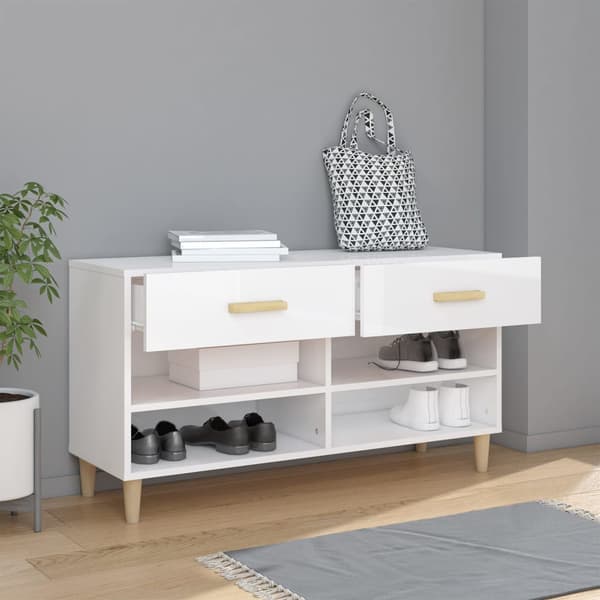 vidaXL Skoskåp högglans vit 102x35x55 cm
