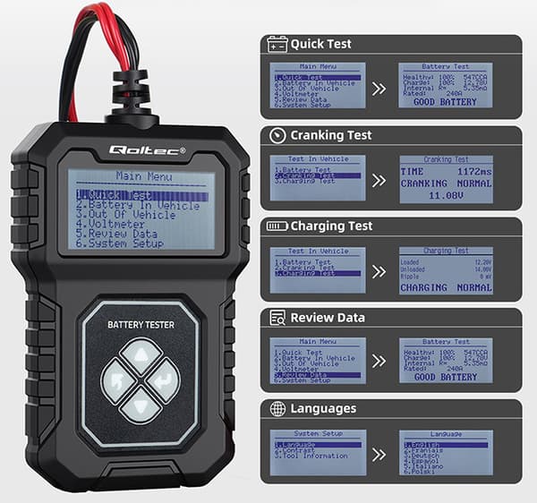 Qoltec Digital Batteritestare med LCD-Display 12V 30-220Ah