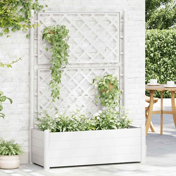 vidaXL Växtlåda med spaljé 100x43x142 cm PP vit