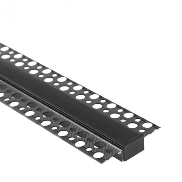 LED Strip Profil Indbygget Aluminium Sort + Sort Afdækning 2m Ecolight