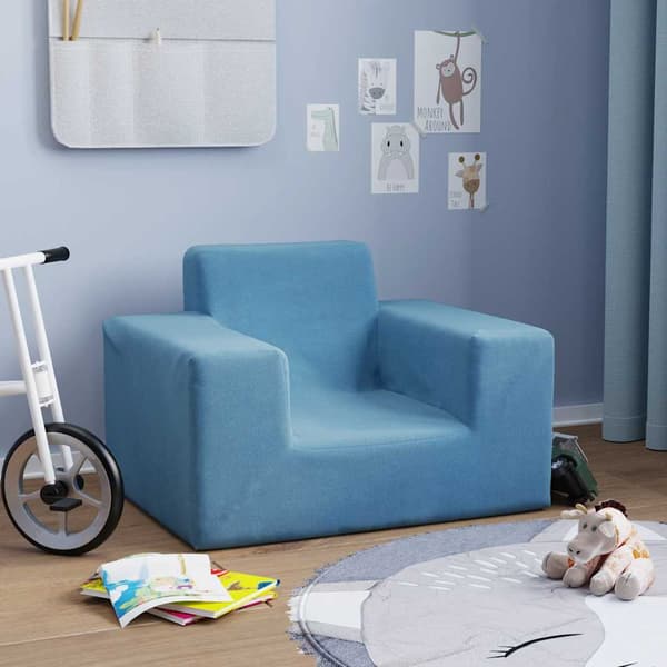 vidaXL børnesofa, blå, blød plys