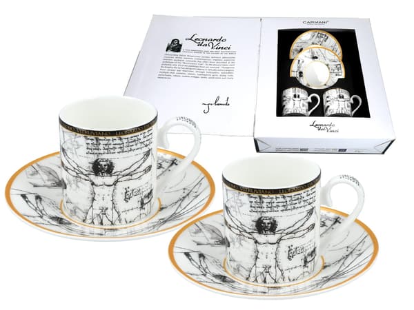 Carmani, 2x espressokopper - leonardo DA vinci/Vitruvian Man
