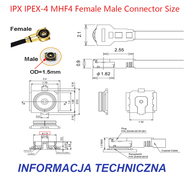 Pigtail UFL-fatning / UFL-fatning RF1.37 10cm