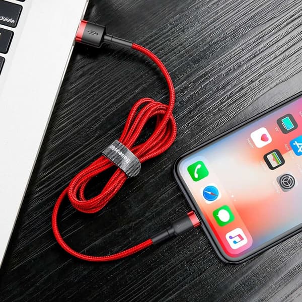 Slitstark nylonkabel USB - iPhone Lightning QC3 3m - Röd