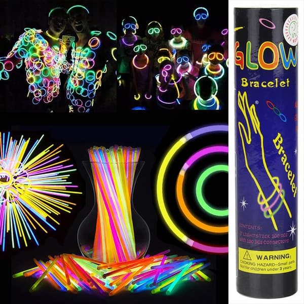 Lysende armbånd, pandebånd, fluorescerende pinde, 100 ildfluepinde