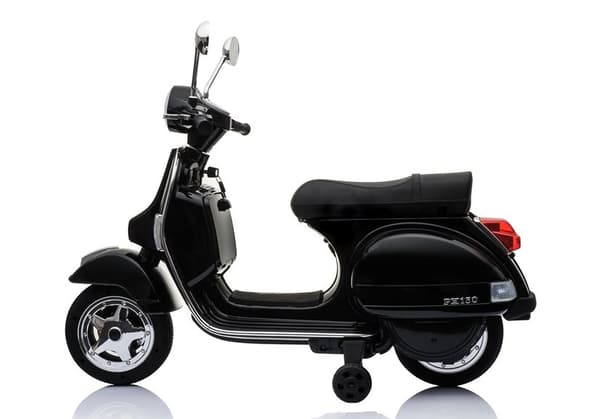 Vespa Batteri Scooter til Børn LED Lys MP3 Panel Sort