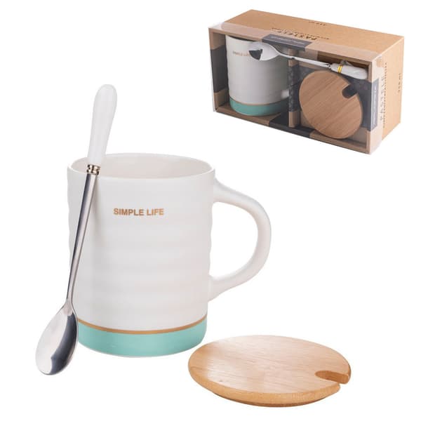 Florina Pastele Keramisk Mugg med Lock och Sked 350 ml