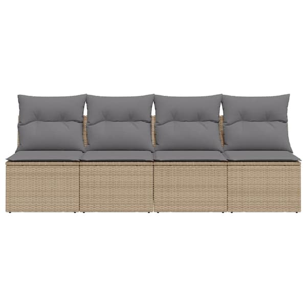 vidaXL Trädgårdssoffa med kuddar, 4-sits, beige, polyrotting