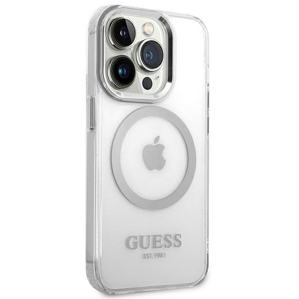 Guess Metal Outline Magsafe-etui til iPhone 14 Pro Max, sølv/sølv