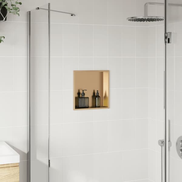 vidaXL Duschnisch borstad guld 32x32x9 cm stål
