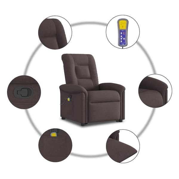 vidaXL Lyftbar massagefåtölj mörkbrunt tyg