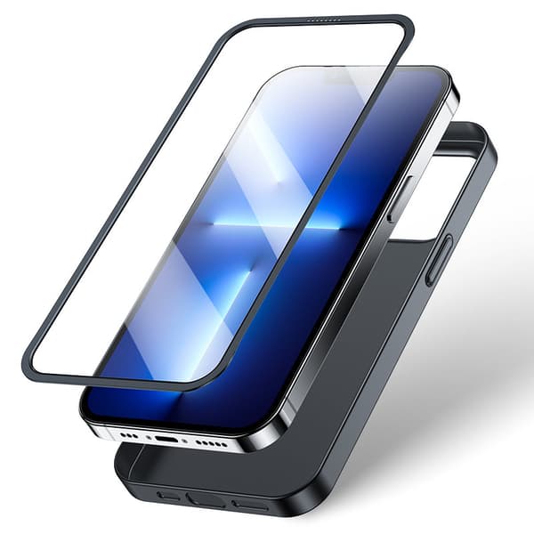 Cover til iPhone 13 Pro Max, bag- og frontcover + hærdet glas, sort