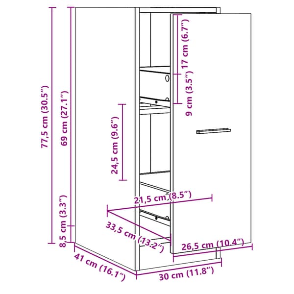 vidaXL apoteksskab sort 30x41x77,5 cm træbaseret materiale