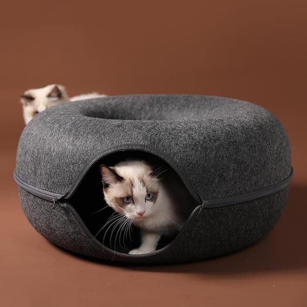Rund tunnel kattbädd bekväm munkhus - mörkgrå