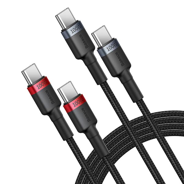 2x Cafule USB-C - USB-C 100W 1m -kaapeli - punamusta ja mustaharmaa