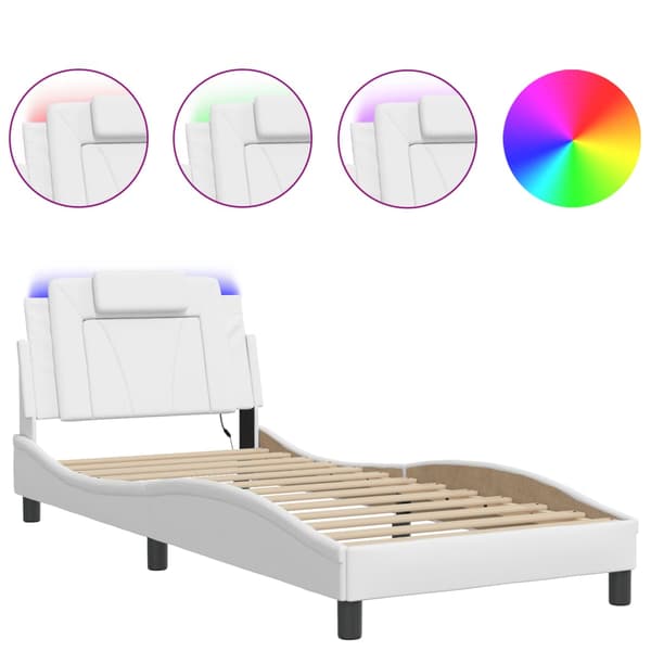 vidaXL Sängram med LED vit 90x190 cm konstläder