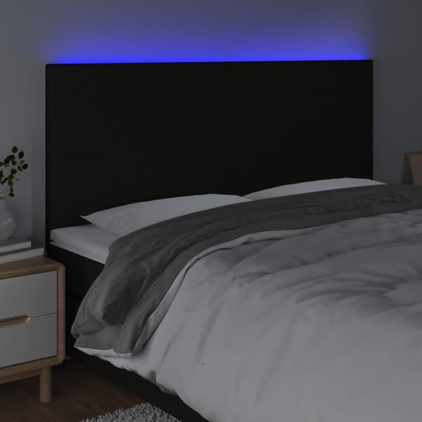 vidaXL sengegavl med LED sort 200x5x118/128 cm stof