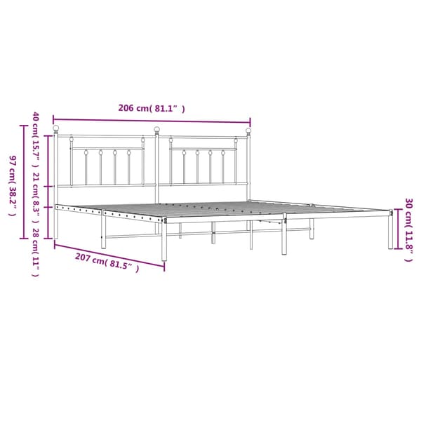 vidaXL metalsengestel med hovedgærde sort 200x200 cm