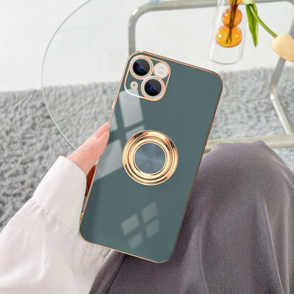 iPhone 13-skal grått silikon med ringmagnet glansigt 360°