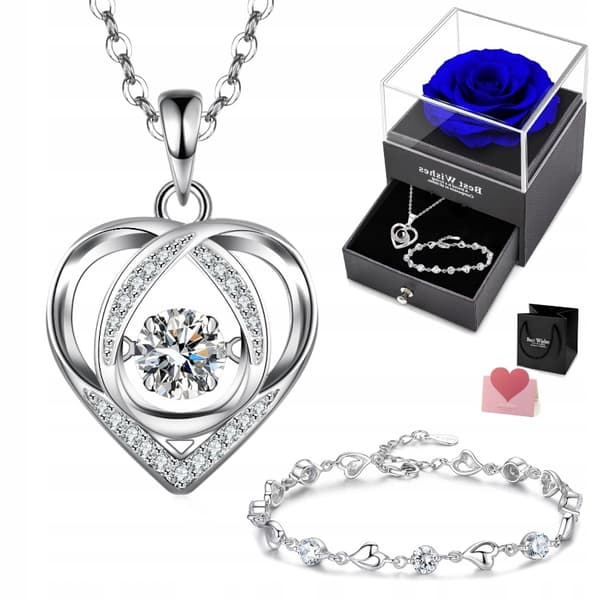 SILVER Halsband Damkedja Hjärthänge Som gåva + SET