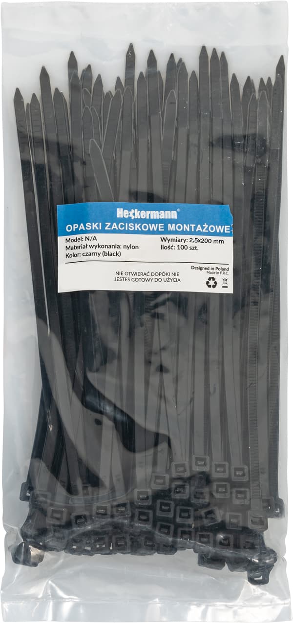 Heckermann nippusiteet 2,5x200mm 100 kpl - Musta
