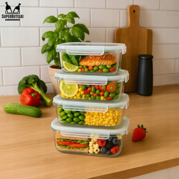 Sæt - 3x Rektangulær glasbeholder (3x 640 ml)