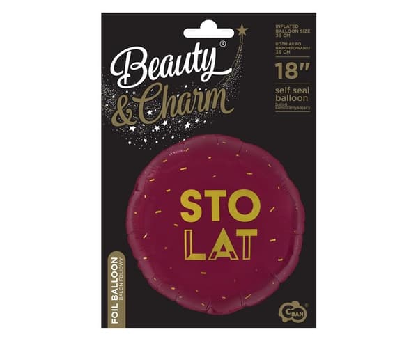 Vinröd folieballong "Sto Lat"