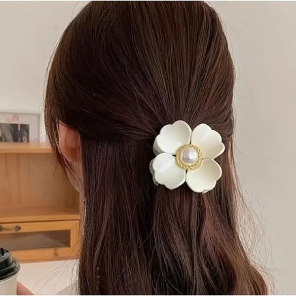 Hårspænde, blomsterspænde med perlehvid SP355B