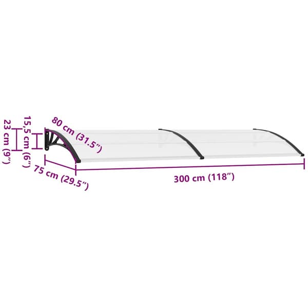vidaXL dørmarkise sort og transparent 300 x 75 cm PC