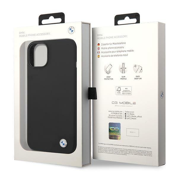 BMW Silikone Metal Logo Cover til iPhone 14, Sort