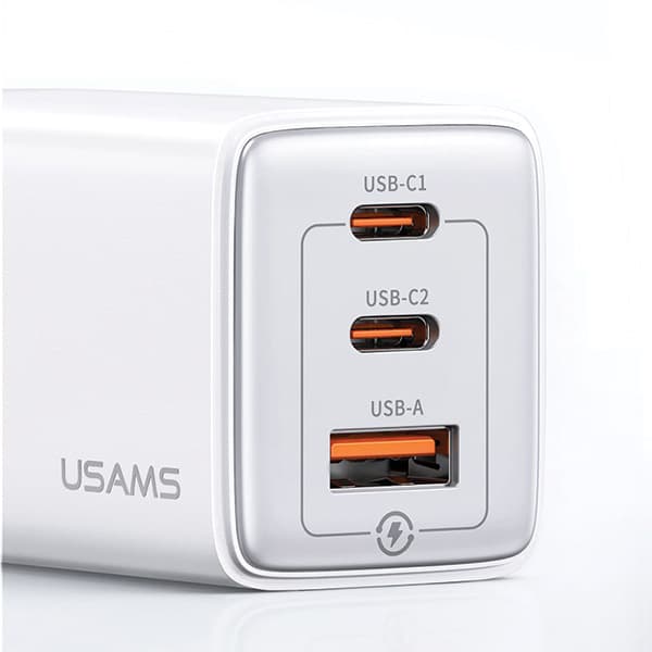 USAMS 2xUSB-C+1xUSB 65W (endast huvud) GaN PD3.0 +QC3.0 Snabbladdning vit