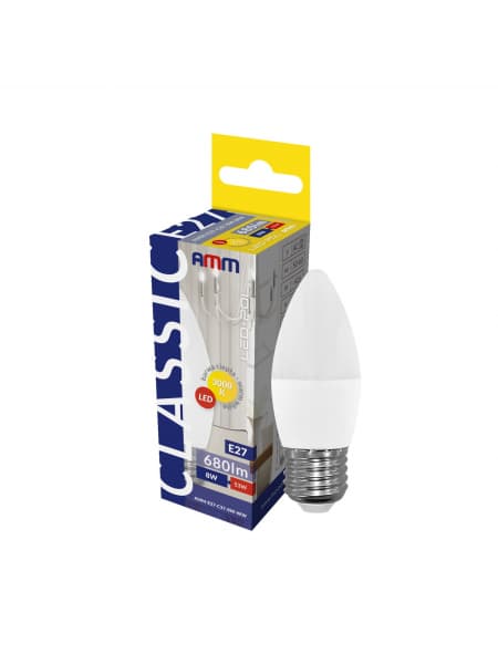LED-lamppu AMM-E27-C37-8W-WW, 3000K