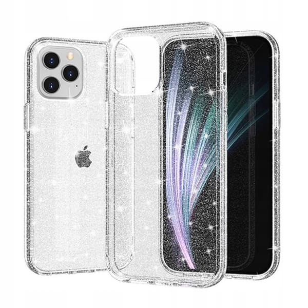 Etui til iPhone 14 Plus SHINE pansret magsafe farveløs glitter + GLAS