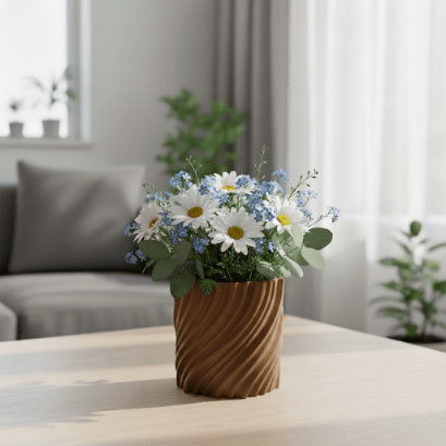 Moderne bølget brun urtepotte til planter, snoet form