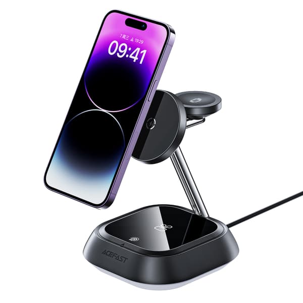 3i1 E16 15W induktiv ladestation til telefon, hovedtelefoner, ur - sort