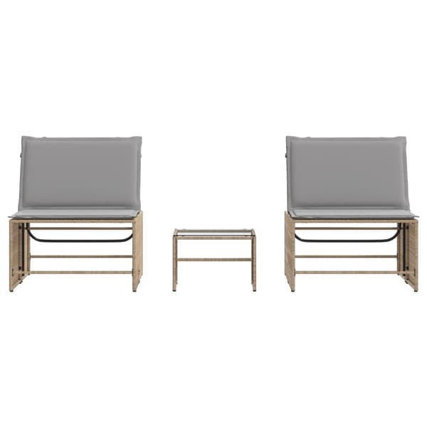 vidaXL Solstolar med bord, set om 2, beige, polyrotting